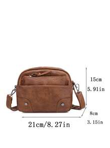 Studded Decor Dome Bag Small Zipper Vintage - Brown - View 6