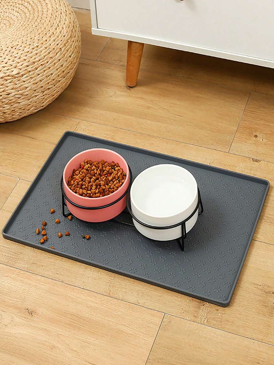 1pc Solid Color Pet Placemat For Dog And Cat For Food Feeding - Grey - View 1