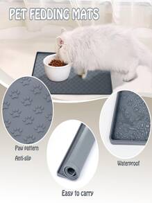 1pc Solid Color Pet Placemat For Dog And Cat For Food Feeding - Grey - View 6