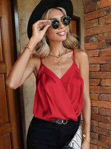 SHEIN Clasi Solid Cami Top - Red - View 1