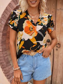 SHEIN LUNE Áo sơ mi nữ Hoa Tất cả trên in Boho - màu đen - Xem 2