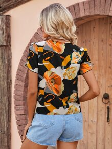 SHEIN LUNE Áo sơ mi nữ Hoa Tất cả trên in Boho - màu đen - Xem 3