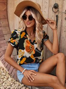 SHEIN LUNE Áo sơ mi nữ Hoa Tất cả trên in Boho - màu đen - Xem 1