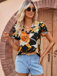 SHEIN LUNE Áo sơ mi nữ Hoa Tất cả trên in Boho - màu đen - Xem 4