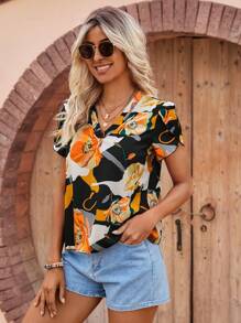 SHEIN LUNE Áo sơ mi nữ Hoa Tất cả trên in Boho - màu đen - Xem 5