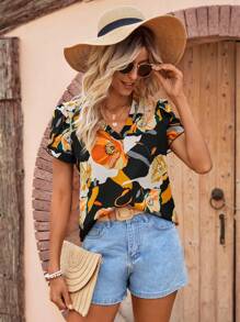 SHEIN LUNE Áo sơ mi nữ Hoa Tất cả trên in Boho - màu đen - Xem 6