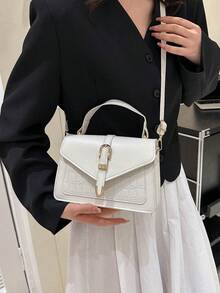 Túi Vuông Nhỏ In Cá Sấu Nắp PU Có Thể Điều Chỉnh - Màu be - Xem 6