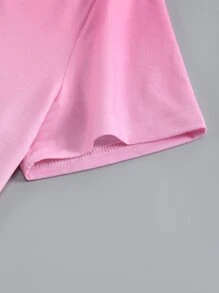 SHEIN Essnce Camiseta de mujer con cuello redondo en degradado y diseño gráfico - Rosa - Ver 3