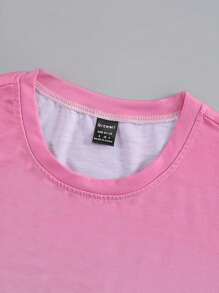 SHEIN Essnce Camiseta de mujer con cuello redondo en degradado y diseño gráfico - Rosa - Ver 4