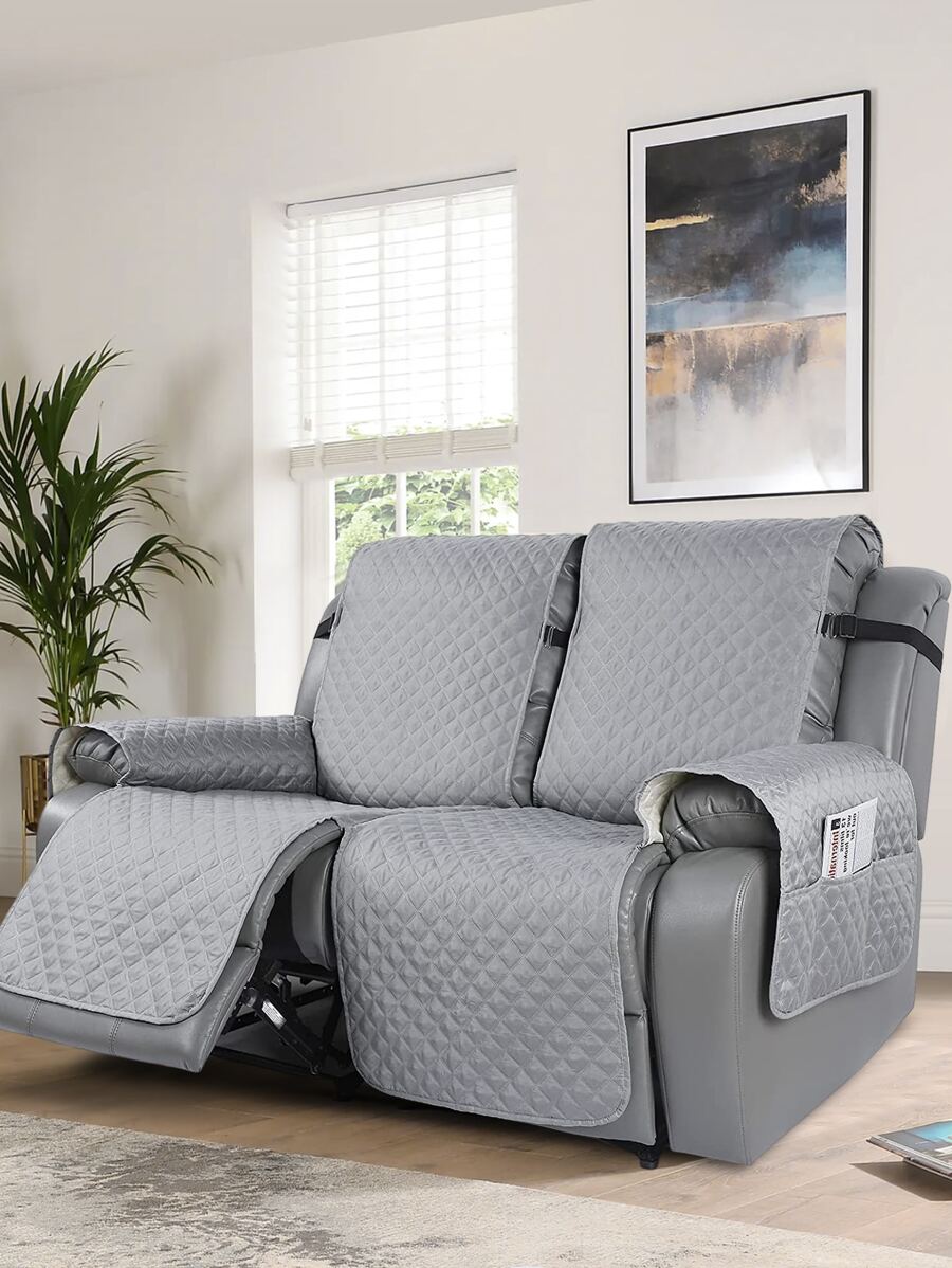 1入組素色躺椅毛巾現代滌綸防滑沙發套毯適用於客廳 - 灰色 - 查看 1