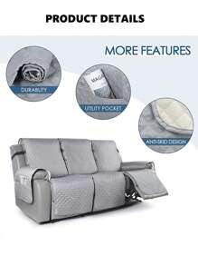 1入組素色躺椅毛巾現代滌綸防滑沙發套毯適用於客廳 - 灰色 - 查看 3