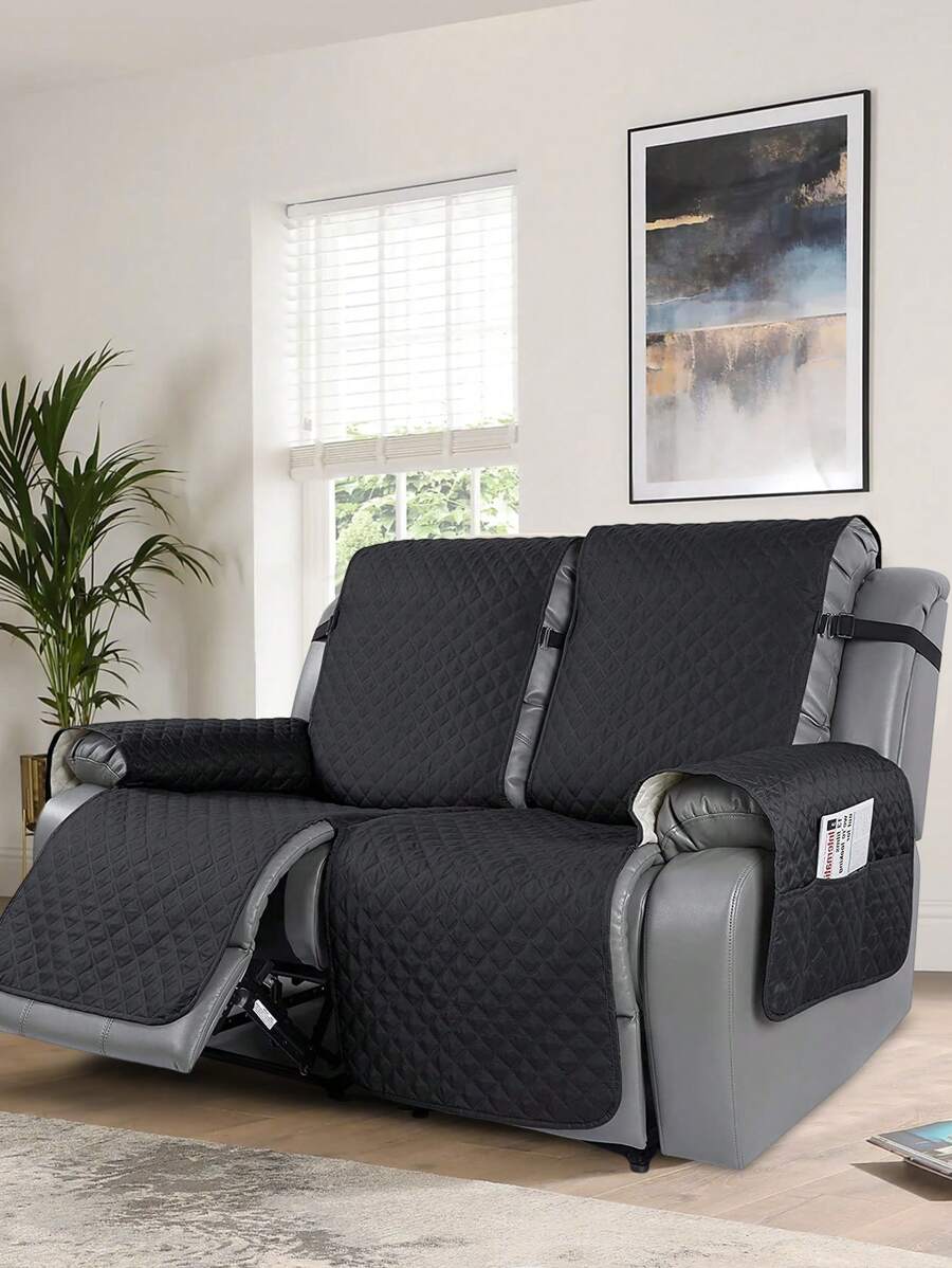 1 Đồng Màu Ghế Bẹp Đầu Khăn Hiện Đại Polyester Chống Trơn Trượt Ghế Sofa Chăn Cho Phòng Khách - màu đen - Xem 1