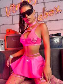 AltCore Set de lencería con abertura vinculado con aro con gargantilla