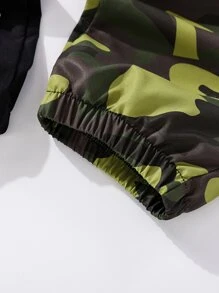 SHEIN 男孩迷彩印花翻蓋口袋工裝褲