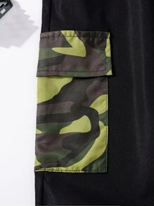 SHEIN 男孩迷彩印花翻蓋口袋工裝褲