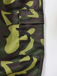 SHEIN 男孩迷彩印花翻蓋口袋工裝褲