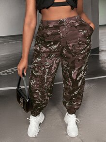 SHEIN SXY 大碼滿版印花斜口袋長褲 - 彩色 - 查看 1