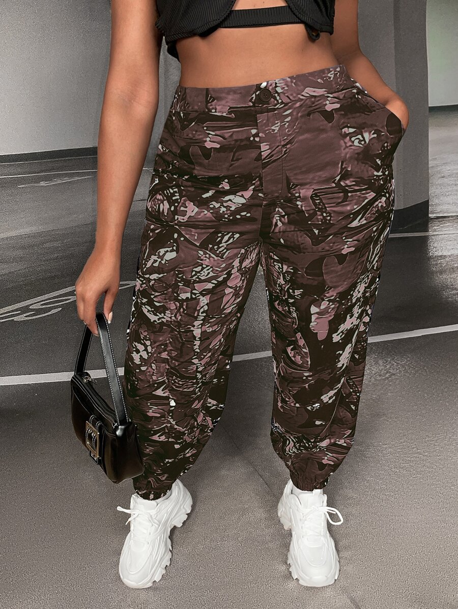 SHEIN SXY 大碼滿版印花斜口袋長褲 - 彩色 - 查看 1