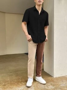 EGENSIO Men Drop Shoulder Button Front Shirt