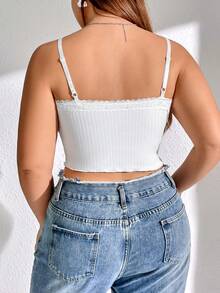 SHEIN EZwear 大碼素色蕾絲邊吊帶上衣 - 白色 - 查看 2