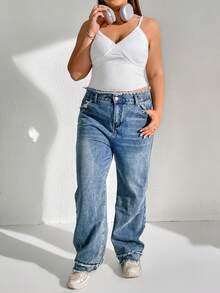 SHEIN EZwear 大碼素色蕾絲邊吊帶上衣 - 白色 - 查看 4