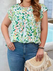 EMERY ROSE Áo sơ mi Plus Size Xù Thực vật Tất cả trên in Boho - Nhiều màu - Xem 4