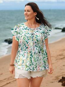 EMERY ROSE Áo sơ mi Plus Size Xù Thực vật Tất cả trên in Boho - Nhiều màu - Xem 1
