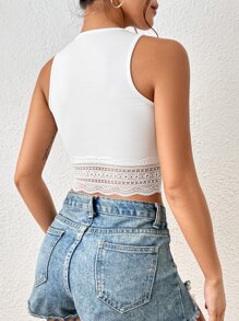SHEIN Frenchy 蕾絲拼接短款背心 - 白色 - 查看 2