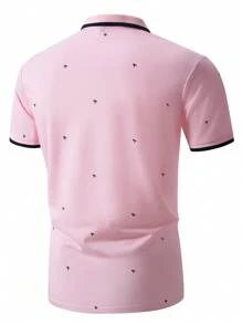 Manfinity Homme Áo thun có cổ Nam Tương phản ràng buộc Nút phía trước Lá thư Giải trí - Hồng - Xem 2