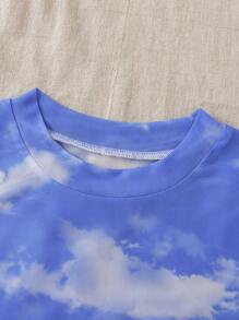 SHEIN Tops con gái Xù nhỏ Cà vạt nhuộm Giải trí - Xanh và trắng - Xem 7