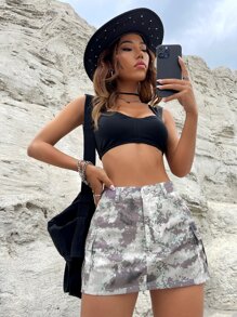 SHEIN EZwear 滿版印花翻蓋口袋工裝裙 - 彩色 - 查看 5