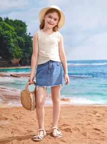 SHEIN Girls Twist Front Knit Top - Beige - View 6