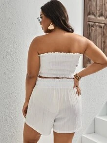Dreamara 大碼前打結抹胸上衣和紙袋腰短褲 - 白色 - 查看 2