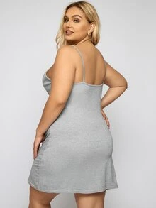 con encaje en contraste Vestido de dormir de tirantes & Bata - Gris Claro - Ver 5