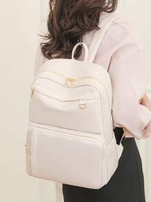 Ba lô Cổ điển Tối giản Preppy, Màu be Thiết thực, Phong cách Bền bỉ cũng có các túi bên hông, có thể đựng điện thoại di động, máy tính bảng ipad và máy tính bảng. Chống nước, đeo vai đa năng Túi Messenger phù hợp cho đi du lịch, phượt, đi chơi, sinh viên đại học, thanh niên, các bạn nữ và người lớn tuổi. - Màu be - Xem 5