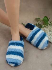 Fashion Slippers For Women, Striped Pattern Fluffy Bedroom Slippers - Multicolor - View 2