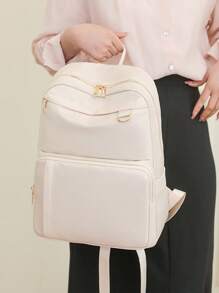 Ba lô Cổ điển Tối giản Preppy, Màu be Thiết thực, Phong cách Bền bỉ cũng có các túi bên hông, có thể đựng điện thoại di động, máy tính bảng ipad và máy tính bảng. Chống nước, đeo vai đa năng Túi Messenger phù hợp cho đi du lịch, phượt, đi chơi, sinh viên đại học, thanh niên, các bạn nữ và người lớn tuổi. - Màu be - Xem 6