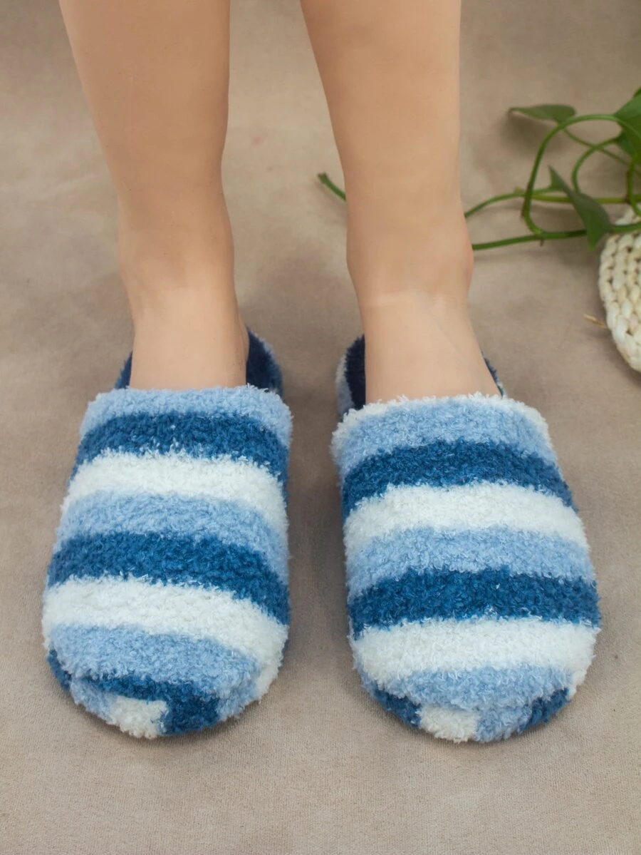 Fashion Slippers For Women, Striped Pattern Fluffy Bedroom Slippers - Multicolor - View 1