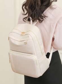 Ba lô Cổ điển Tối giản Preppy, Màu be Thiết thực, Phong cách Bền bỉ cũng có các túi bên hông, có thể đựng điện thoại di động, máy tính bảng ipad và máy tính bảng. Chống nước, đeo vai đa năng Túi Messenger phù hợp cho đi du lịch, phượt, đi chơi, sinh viên đại học, thanh niên, các bạn nữ và người lớn tuổi. - Màu be - Xem 8