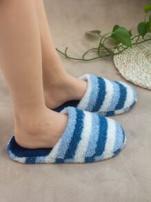 Fashion Slippers For Women, Striped Pattern Fluffy Bedroom Slippers - Multicolor - View 5