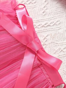 Cô Gái Trẻ Lưới tương phản Cami ngọn & Váy - Màu Hồng Tươi - Xem 5