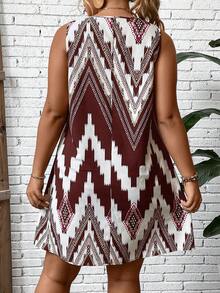 SHEIN LUNE 大碼鋸齒形印花背心連衣裙 - 棕色 - 查看 2