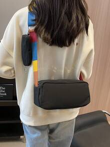 Black Square Bag With Coin Purse Minimalist - Black - View 2