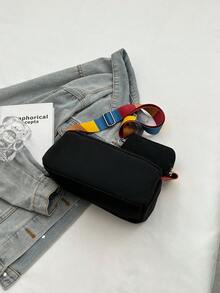 Black Square Bag With Coin Purse Minimalist - Black - View 7