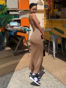 DAZY Chất rắn Váy Dây - Màu nâu  Mocha - Xem 2