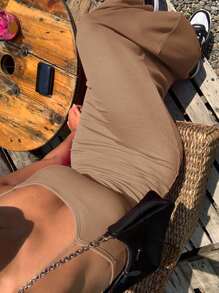 DAZY Chất rắn Váy Dây - Màu nâu  Mocha - Xem 3