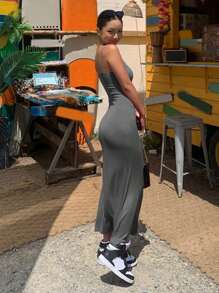 DAZY Solid Cami Dress Sundress,Casual Women Dresses - Dark Grey - View 2