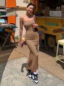 DAZY Chất rắn Váy Dây - Màu nâu  Mocha - Xem 5