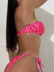 SHEIN Swim Summer Beach Floral Print Bandeau Tie Side Bikini Set