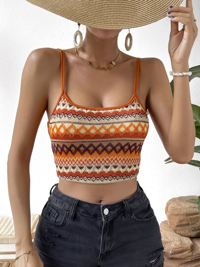 Breezaya Geo Print Crop Cami Top Graphic Tees Women Tops